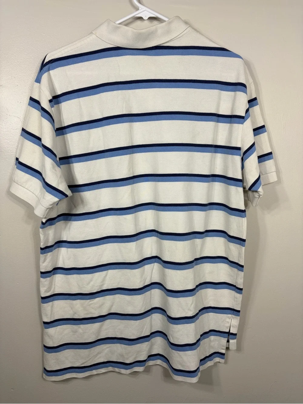 Polo Ralph Lauren Men’s XL White‎ Blue Striped Cotton Polo Shirt Pony Logo